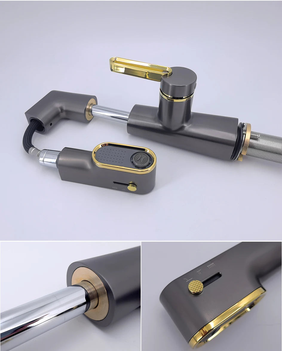 VGX Multifunctional Bathroom Faucets Pull Out Basin Mixer Sink Faucet Gourmet LED Display Tap 360° Tapware Crane Brass Chrome