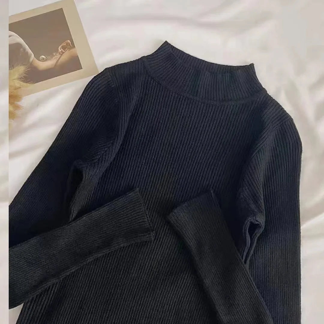 Weiche Rollkragen Frauen Herbst Winter Pullover Pullover Grundlegende Beiläufige Dünne Stretch Weiche Rippen Gestrickte Top Frau Pullover 2026