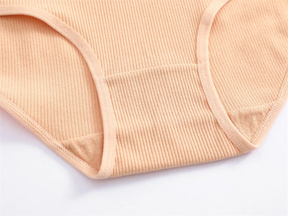 4Pcs/Set Women's Ribbed Striped Cotton Briefs Plus Size Panties Lady High Waist Breathable Underwear Solid Lingerie Shorts S-XXL