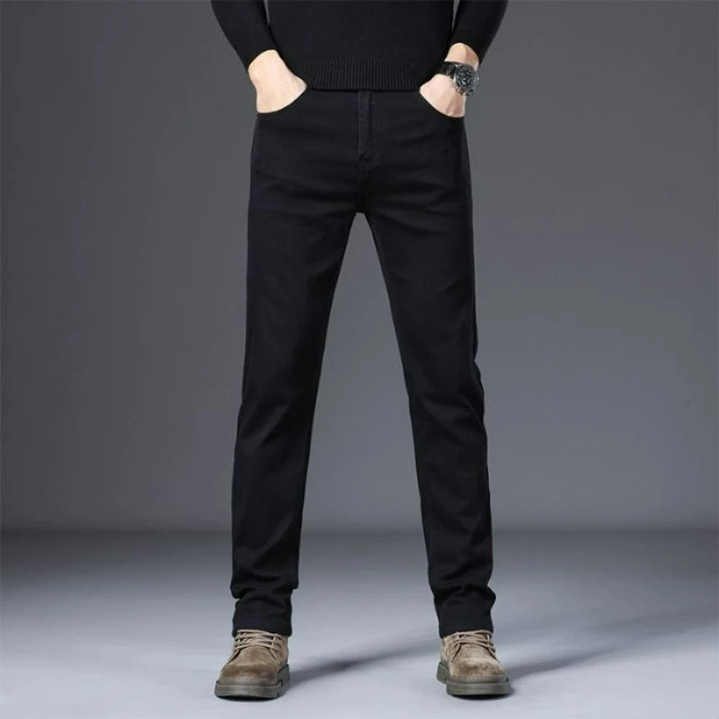 New Style Jeans Black Men's Slim Korean Style Comfortable Straight Leg Elastic Mid Waist Pants Autumn Winter Casual Denim Pants.