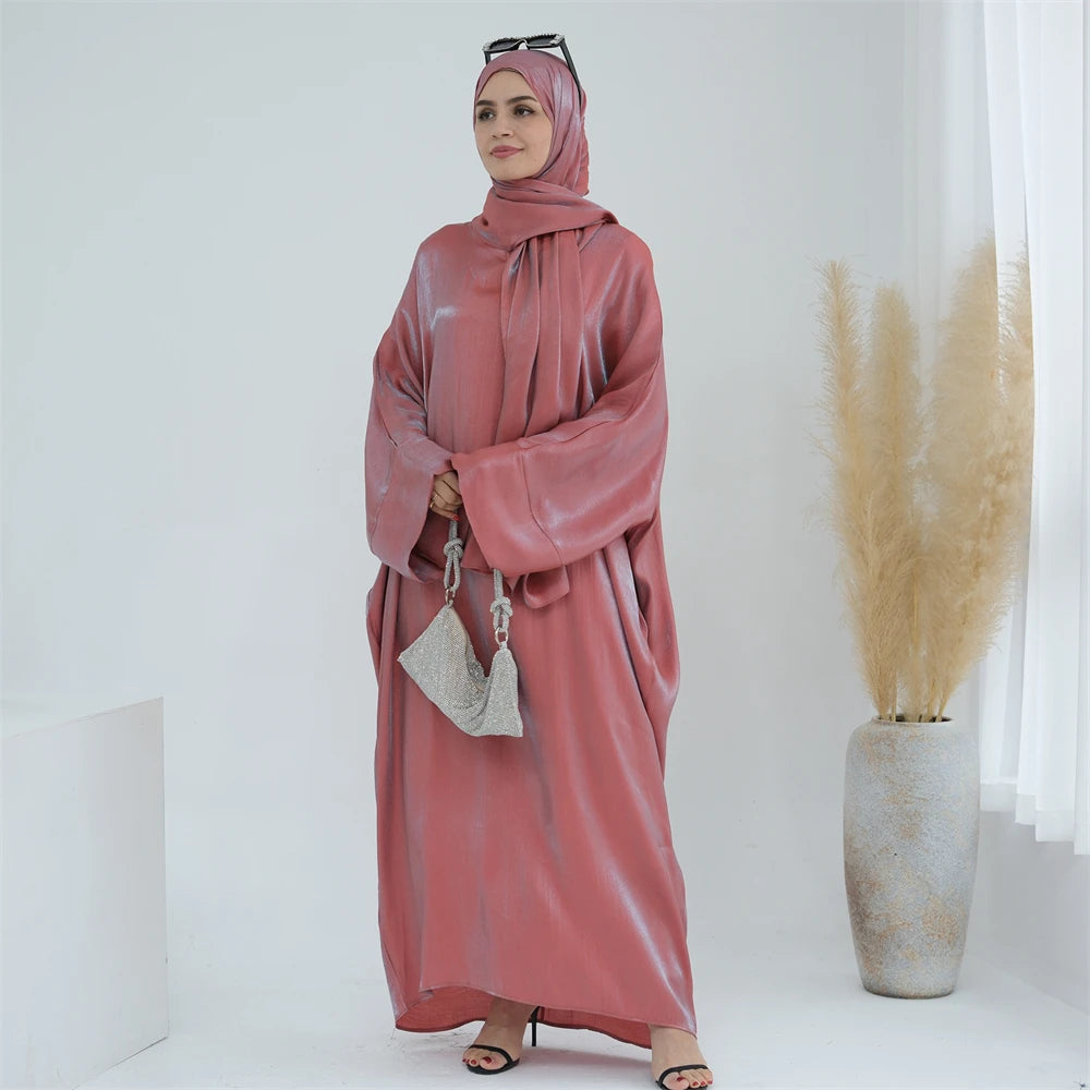 Eid Modest Satin Khimar Abaya Dubai Luxury 2024 Muslim Islam Arabic Abayas For Women Kaftan Hijab Dress Robe Femme Musulmane