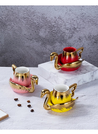 Luxury Ceramic Mug with Saucer European Retro Swan Shape Afternoon Tea Coffee Cup and Saucer Set Home Creative Drinkware Gift.