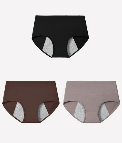 High Waist Period Underwear for Women | Cotton Leak Proof Panties | Anti-Overnight Flow | Plus Size M-4XL (Black/Beige).