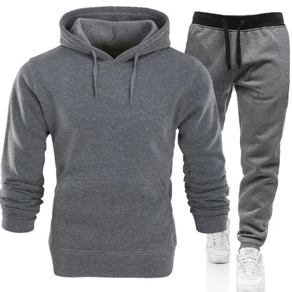 Men's Hooded Solid Color Pullover Set Two-Piece Sweater Sport Pants.