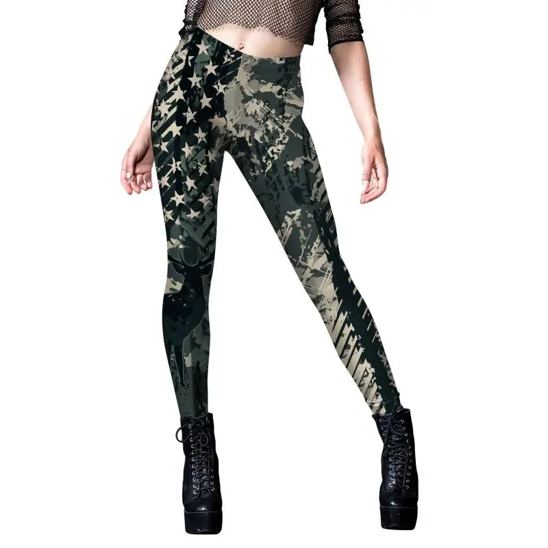 NADANBAO Leggings Women Sporty Pants Camouflage Green Star print Outdoor Hiking Fitness Workout Elastic Sexy Tights Trousers