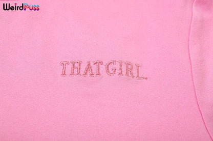 Weird Puss Casual Sporty 2 Piece Set Women Letter Embroidery Crop Tops+Side Tassel Straight Pants Matching Streetwear Tracksuits