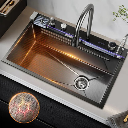 68x46cm Large Capacity Kitchen Sink Faucet Whale Waterfall Design Multifunctional Single Tank Home Appliance Fashionable
