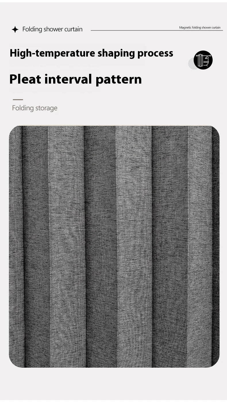 Badezimmer Faltbarer Duschvorhang aus Leinen mit Magneten, wasserdicht, geeignet für begehbare Duschen, Teleskopstange nicht im Lieferumfang enthalten