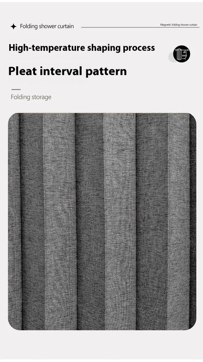 Badezimmer Faltbarer Duschvorhang aus Leinen mit Magneten, wasserdicht, geeignet für begehbare Duschen, Teleskopstange nicht im Lieferumfang enthalten