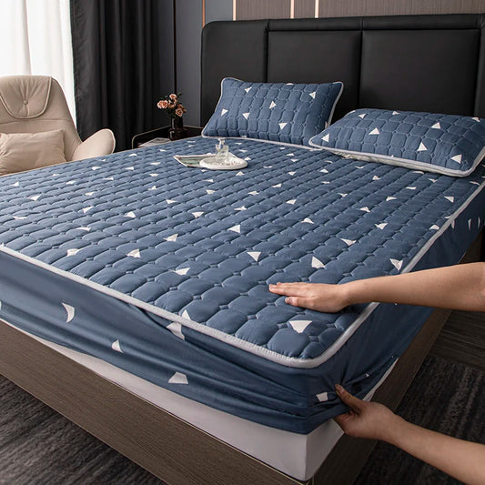 Bonenjoy Printed Bed Cover Simple Style Bedspread Quilted Bed Linen Home Non-slip Mattress Protector 매트리스 커버 (No Pillowcase).