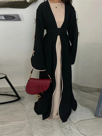 Ramadan Eid Open Modest Kimono Butterfly Bow Abaya Dubai Luxury Muslim Abayas for Women Islam Kebaya Caftan Robe Femme Musulmane.
