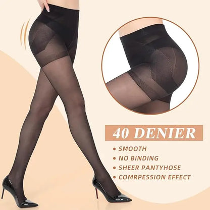 40D Sheer Tights Women 1 Pair Black Stockings Control Top Pantyhose with Run Resistant 2025 New Autumn Basic Tights