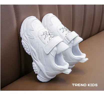 Children White Running Shoes Kids Fashion Sneakers PU Soft Breatheable Comfortable Boys Girls School Sports Shoes Size 26-37.