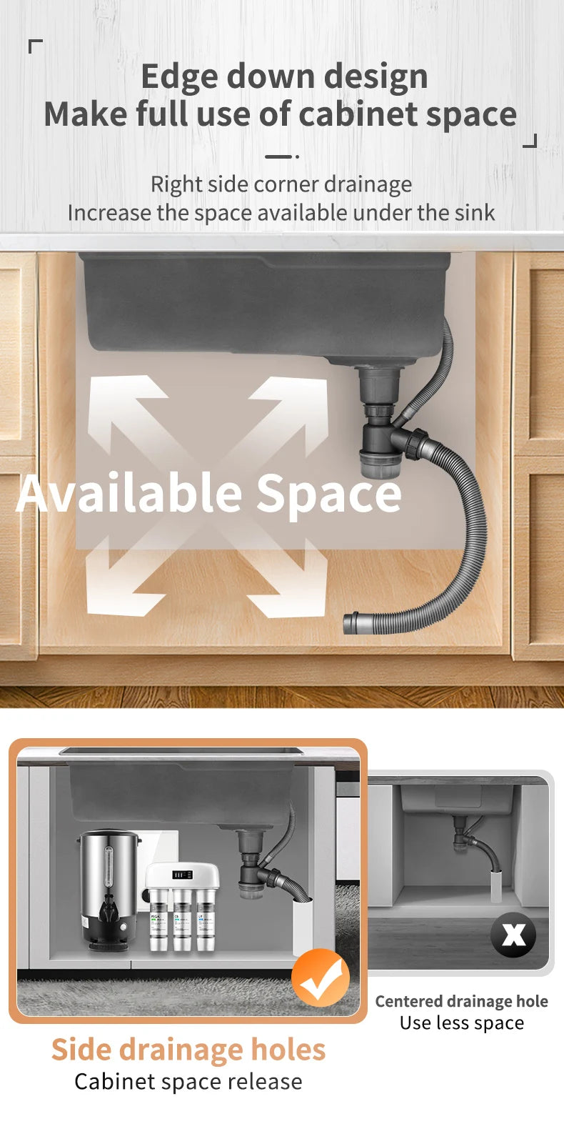 YCRAYS Golden Nano Multifunctional Kitchen Sink 4 Mode Waterfall Faucet Large Single Bowl Soap Dispenser Pure Tap Cup Washer