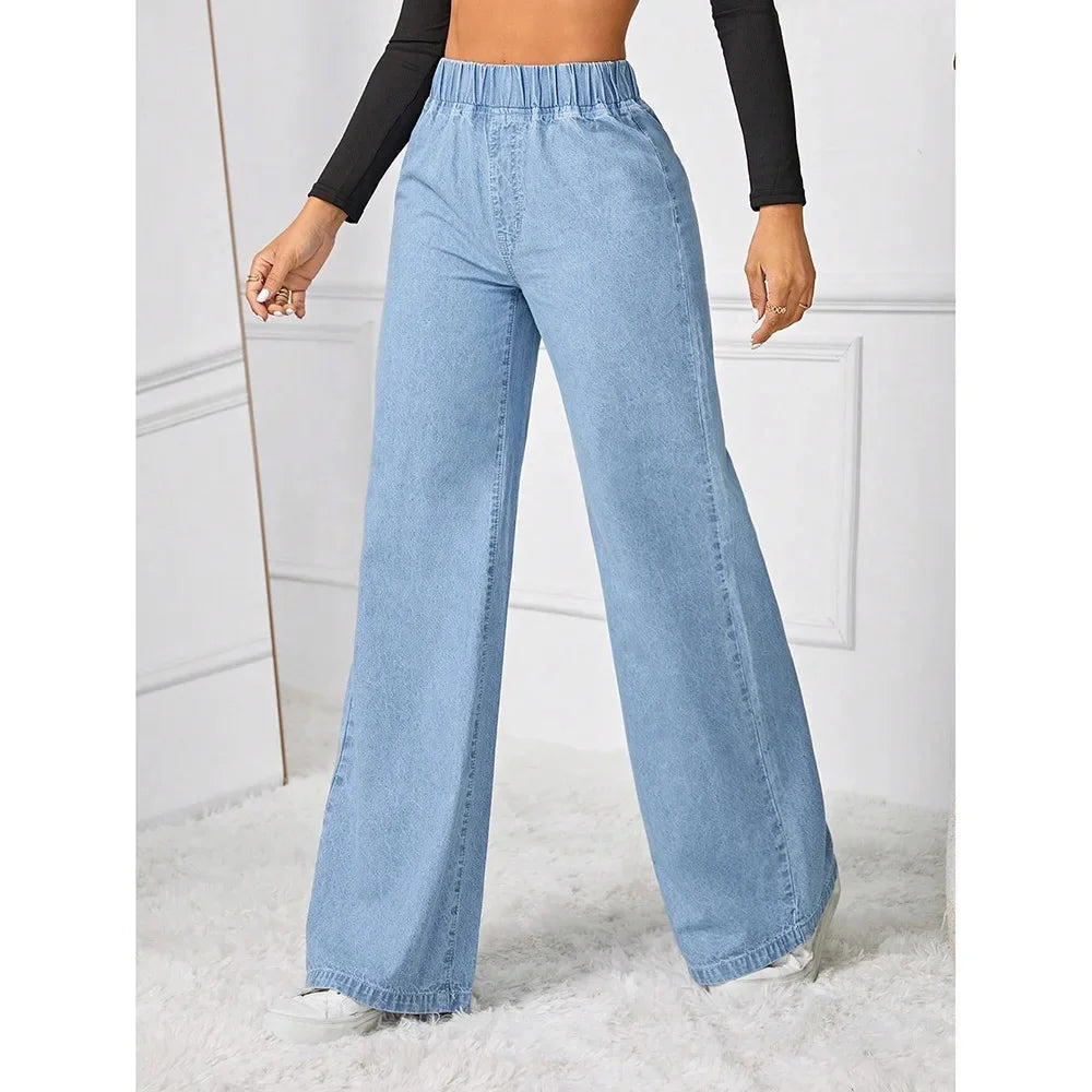 High Waist Wide Leg Loose Fit Straight Jeans Women's Summer New Style Vintage Drape Cross-Border Long Jeans.