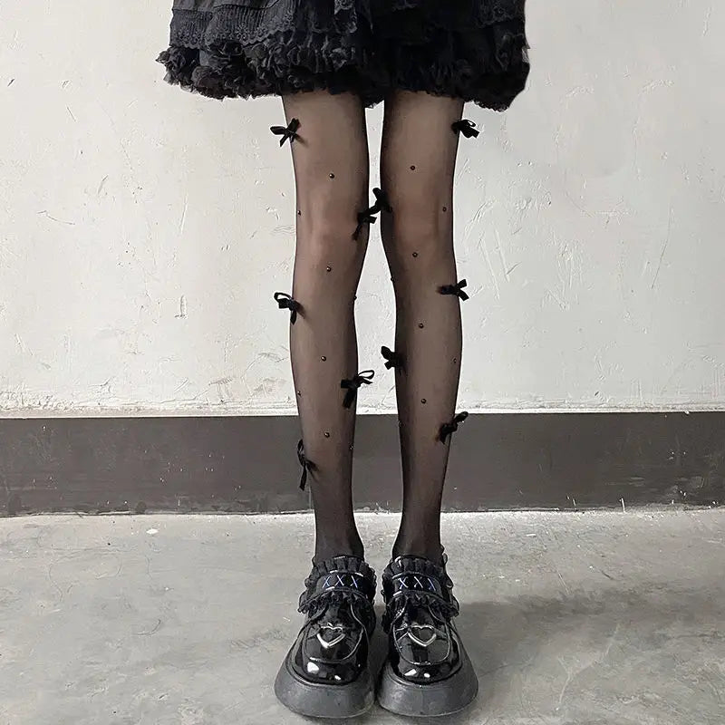 Lolita Pink Velvet Bow Embroidery Pearl Tights Pantyhose Fashion Women Tights JK Lolita Styles Sweet Girls Kawaii Cute Stocking.