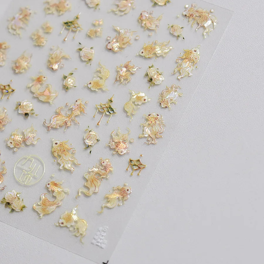 Ocean Theme 5D Nail Sticker Summer Beach Seashells Starfish Conch Scallop Shell Coral Self Adhesive Decoration Manicure Decal