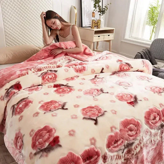 Double Layer Plush Blanket Winter Warm Comfortable Quilt Household Multiple Sizes Soft Comfortable Sheet 4 Season.