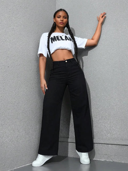 Benuynffy American Vintage Wide-leg Jeans Women's 2025 Spring New Streetwear High Waisted Loose Straight Mopping Denim Trousers.