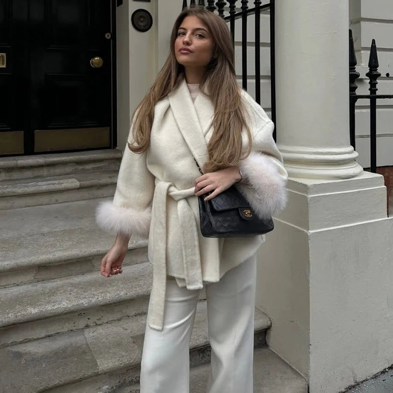 TARUXY Fuchspelz-Wollmäntel für Damen, kurzer Mantel, Bürodame, abnehmbarer, eleganter doppelseitiger Wollmantel, 2025, neue Strickjacke.