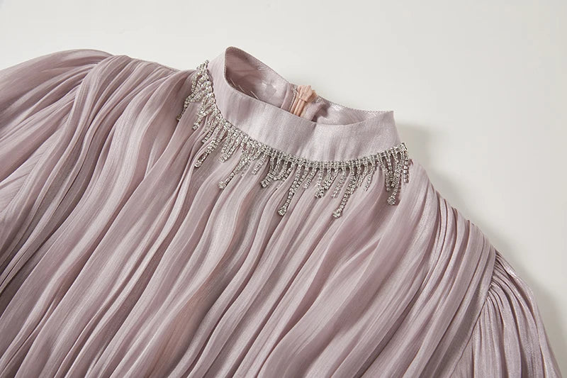 Französisch Luxus Kristall Perlen Quaste Glanz Roben Urlaub Frauen stehen Laterne Ärmel Rüschen plissiert formale Gelegenheit Ballkleid 622