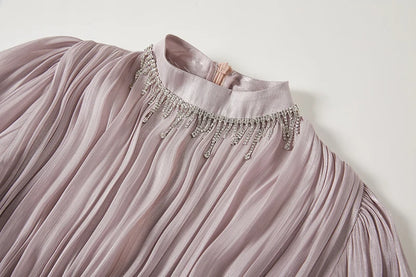 Französisch Luxus Kristall Perlen Quaste Glanz Roben Urlaub Frauen stehen Laterne Ärmel Rüschen plissiert formale Gelegenheit Ballkleid 622