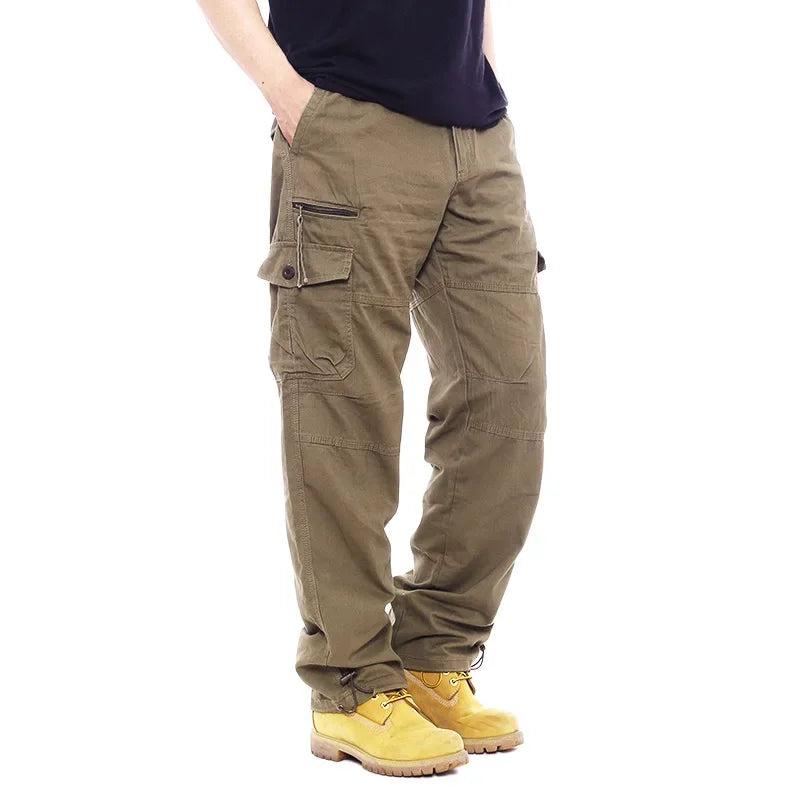 2025 Men's Casual Elastic Waist Plus Size Cargo Pants Multiple Pockets Loose Fit Trousers For Construction Site