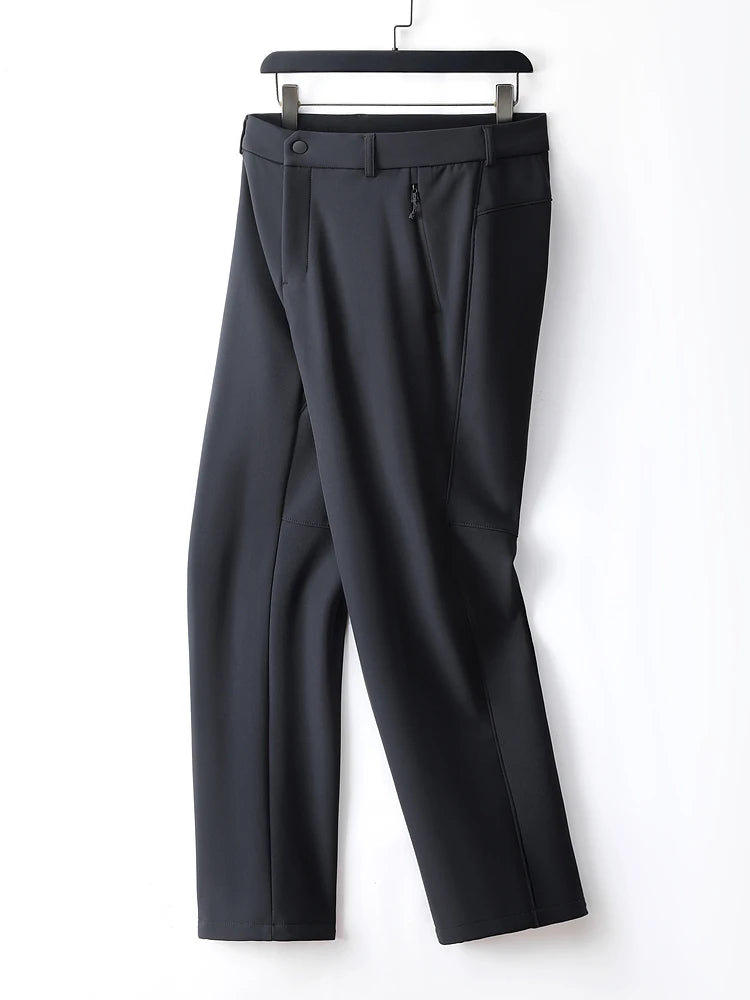 Men's Performance Casual Pants Fleece Lined Outdoors Waterproof Windproof Warm Trousers Business Travel Golf Stretch Pants.