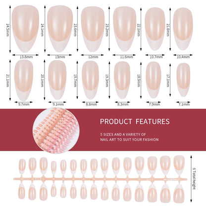 120/150pcs Matte White French Gel Nail Tips Medium Almond Nude Press On Nails 0.75-2.6cm Pink/Nude ABS Soft Gel Nail Flase Tips.