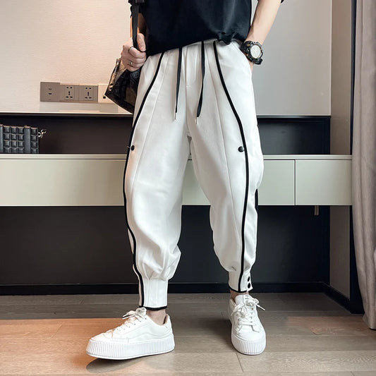 Spring Autumn Casual Joker Harlan Pants Sports Bundle Leg Waist Pants Streetwear Fashion Men Black White Grey Elastic Trousers.