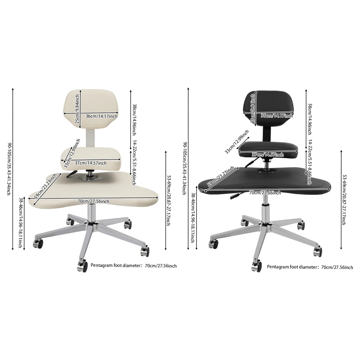 Cross Schreibtischstuhl mit Lordosenstütze |   Ergonomischer Bürostuhl |   Sitzhöhe und Fußpolster, verstellbarer Meditationsstuhl/Schwarz/Weiß