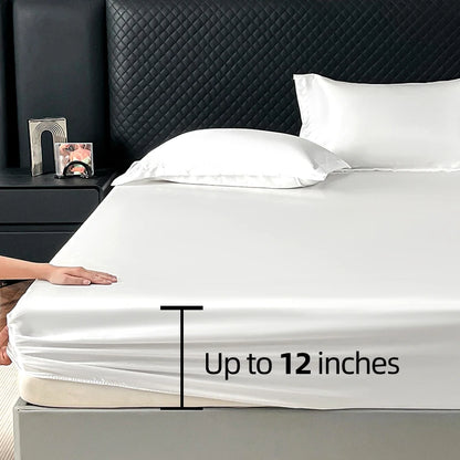 Satin Elastic Fitted Sheet Solid Mattress Cover 360 Band Bed Sheet for Single Double Couple King Queen Full Twin Bedsheet.