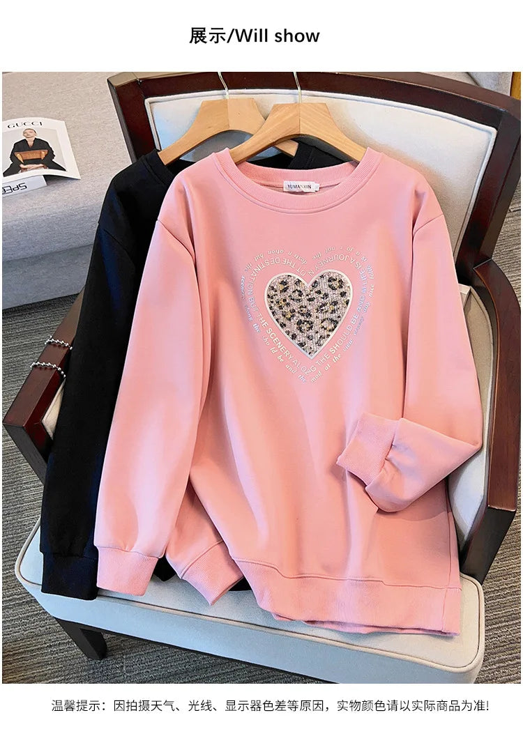 175 kg Übergröße Damen Büste 170 Frühling Winter Lose Rundhals Langarm Bedrucktes Sweatshirt Schwarz Rosa 5XL 6XL 7XL 8XL 9XL.