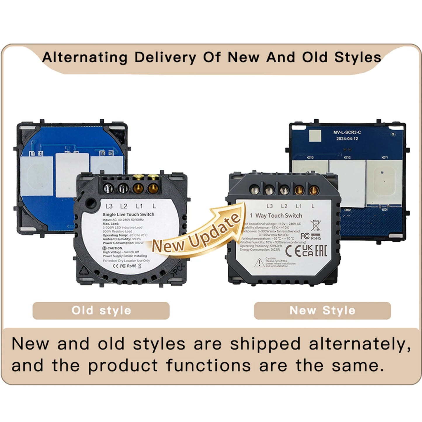 BSEED 1/2/3Gang Wand-Touch-Schalter-Funktionstaste, die Basis von Lichtschaltern, Schalterteil ohne Glasscheibe, Ein-Aus, 1/2Weg.