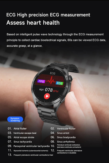 2025New Micro Physical Examination Blood Lipids Uric Acid Blood Pressure Smart Watch ECG+PPG Clock Bluetooth Call Smartwatch Men.