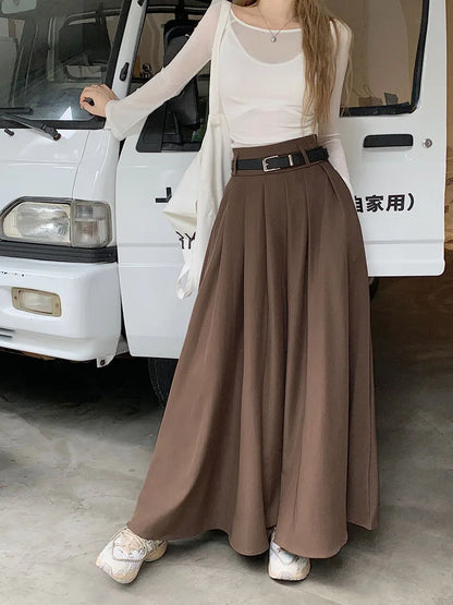 Qiukichonson Grey Midi Long Skirts Womens Maxi Skirt 2023 Autumn Winter Suit Skirt Goth Lolita High Waist Ruffle Pleated Skirts.