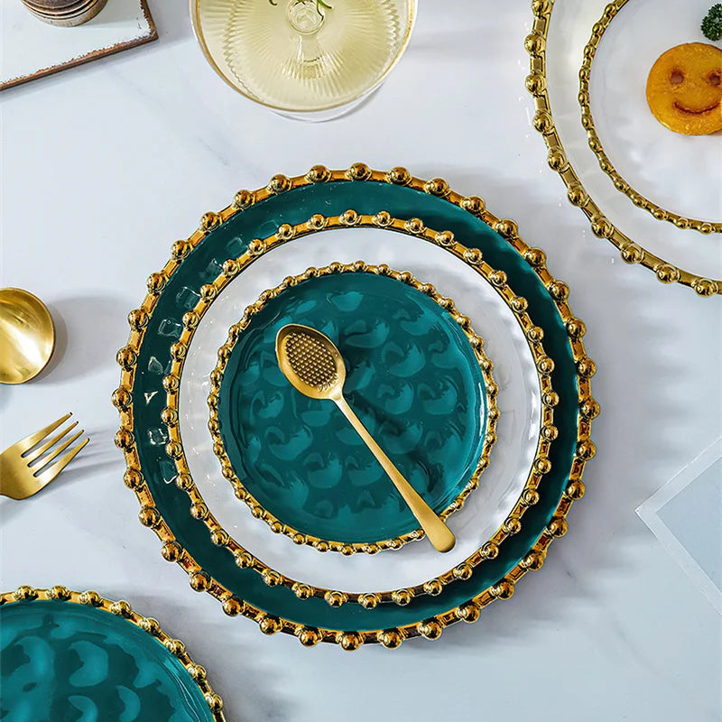 Ceramic Western Dinner Plate Phnom Penh Creative Green Relief Sculpture Steak Dessert Dish Meal Snack Fruit Salad Flat Plate.