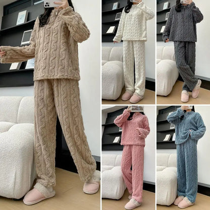 2-teiliges Set, verdickt, warm, modisch, Samt-Pyjama, Herbst-Winter, gepolstert, Damen, lässig, elastisch, gestreift, bequem, Homewear.