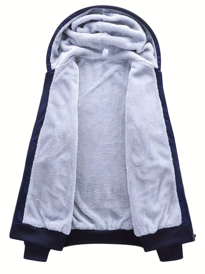 Men's winter thickened  jacket with hood for outdoor sports Suit leisure running fitness warmth two-piece set.