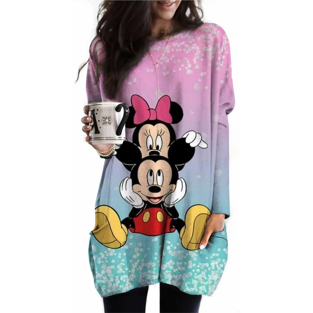 Frauen Frühling und Herbst Neue S-3XL Große T-shirt Einfarbig Lange Hülse Lose Disney der Mickey Maus Casual Harajuku Taille t-sh.