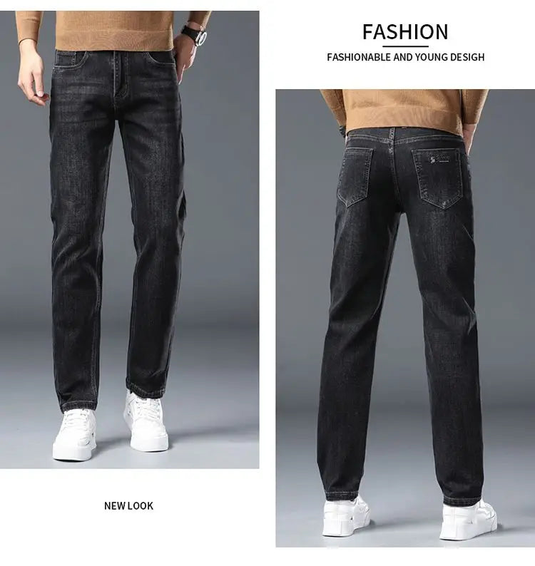 2025 New Stretch Jeans Men's Regular Classic Business Slim Trousers Black Blue Straight Male Y2K Brand Clothing Pants Size 29-40.