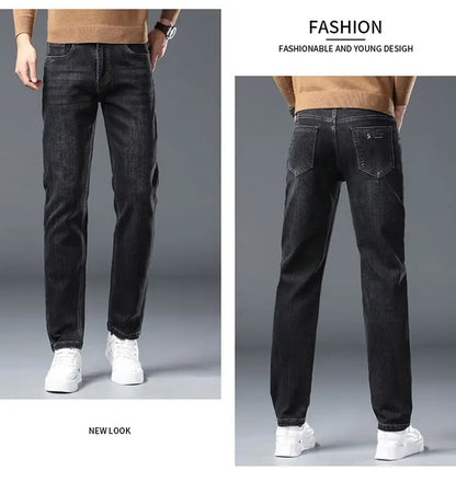 2025 New Stretch Jeans Men's Regular Classic Business Slim Trousers Black Blue Straight Male Y2K Brand Clothing Pants Size 29-40.