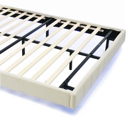 Rosahqnda Polsterbett 140/160 x 200 cm, LED-Schwebebettgestell mit USB-Ports, Doppelbett ohne Matratze, Leinenstoff