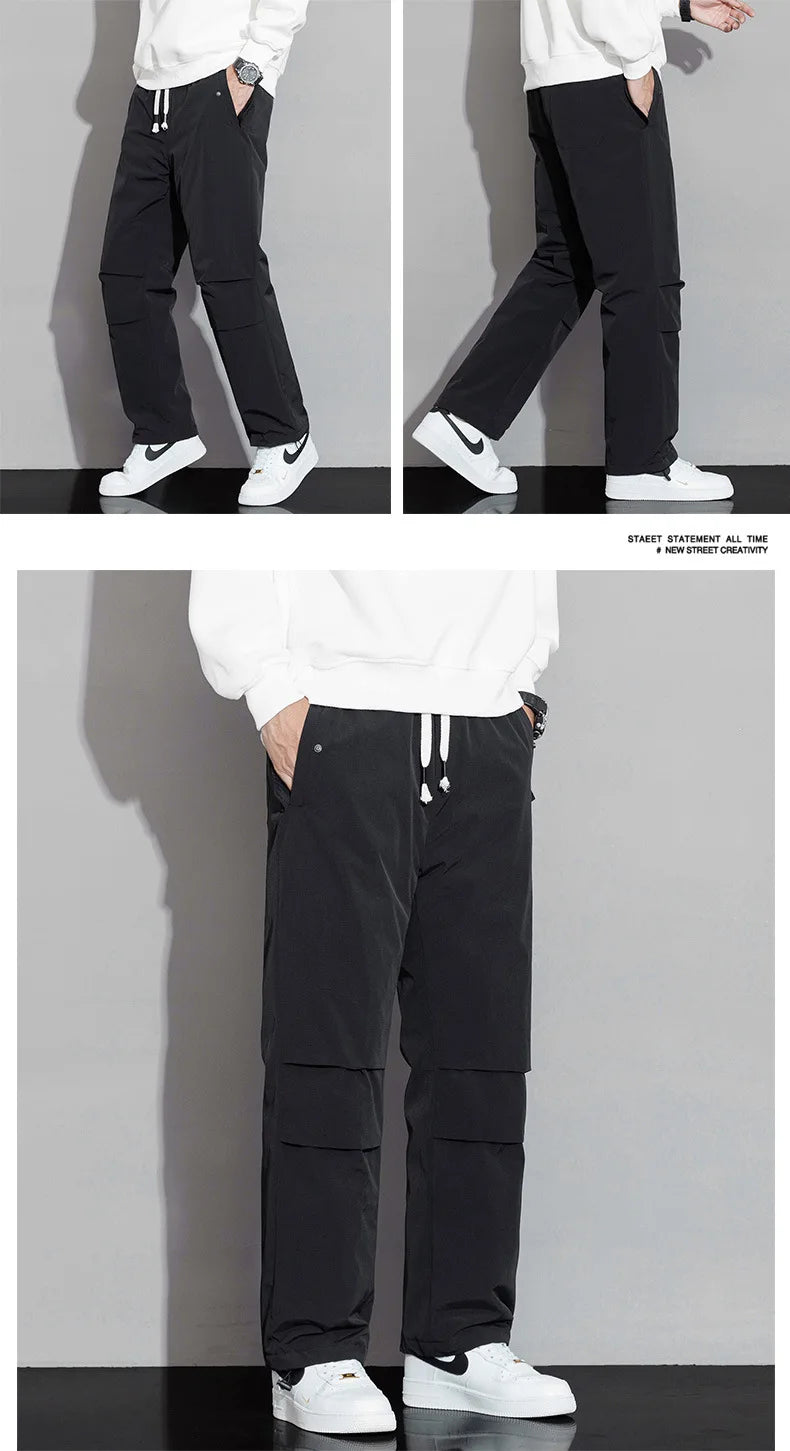 2025 Men's New, Lace-Up Elastic Waist Warm, Tooling, Outdoor Down Pants.