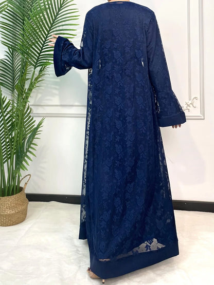 Ramadan Eid Prayer Lace Abaya 2 Piece Set Inner Dress Women Flare Sleeve Long Abayas Kaftan Djellaba Dubai Party Vestidos 2024.