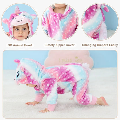 MICHLEY Winter Baby Strampler Mit Kapuze Flanell Cosplay Kleinkind Infant Kleidung Insgesamt Bodys Overall Kostüm Für Kinder Mädchen Junge