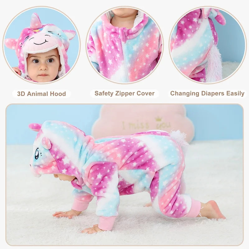 MICHLEY Winter Baby Strampler Mit Kapuze Flanell Cosplay Kleinkind Infant Kleidung Insgesamt Bodys Overall Kostüm Für Kinder Mädchen Junge