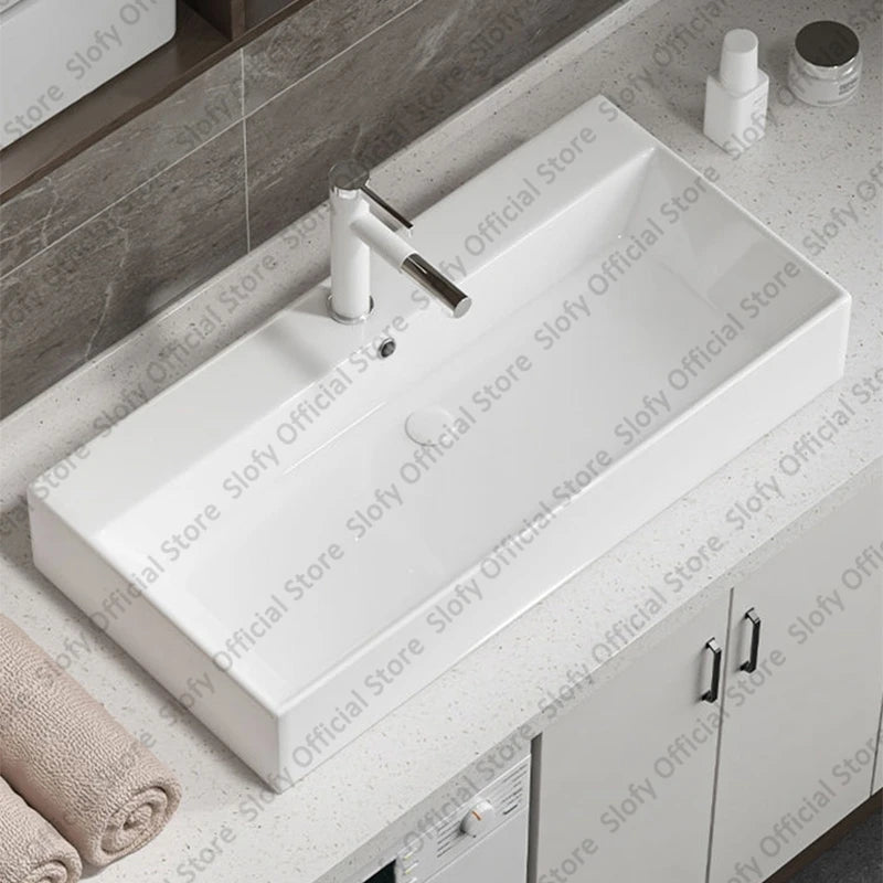 Large Square Ceramic Washbasin For Bathroom Countertop Basin White Sink Above Counter Pedestal Hotel Home Balcony Bathroom Sinks
