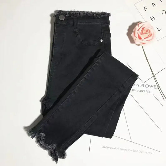 High Waist Slim Fit Women's Jeans High Elasticity Spring Autumn Black Pencil Pants Korean Style plus Size Body Shaping.