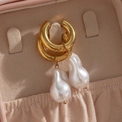 Europe and America Vintage Metal Round Ear Buckle for Women Baroque Pearl Dangle Earrings Luxury Elgent Jewelry Gifts.